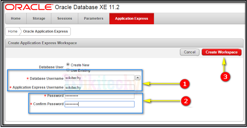  step 1 oracle database creation create workspace